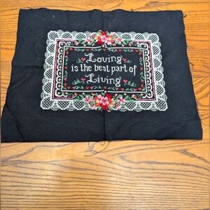 Handmade Cross stitch. Vintage. Has never been framed. Lace, Ribbon, floral.